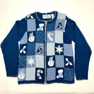 Sarah Bentley Christmas Blue Patchwork Sweater